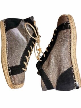 Stuart‎ Weitzman Metallic High Top Lace Up Espadrille Sneakers 9.5